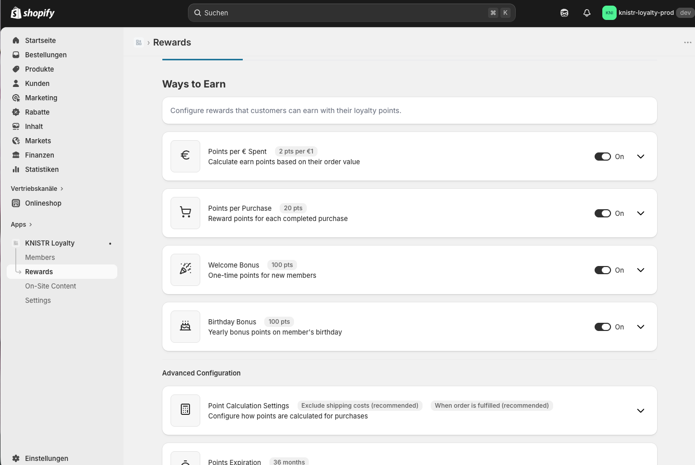 Earning Points tab with rule list