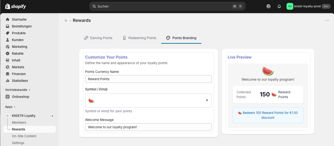 Points Branding panel with live preview